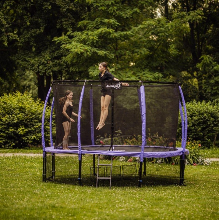 Батут садовий сальто 14FT 435 см, фіолетова, сітка, драбинка, комплект — фото 13
