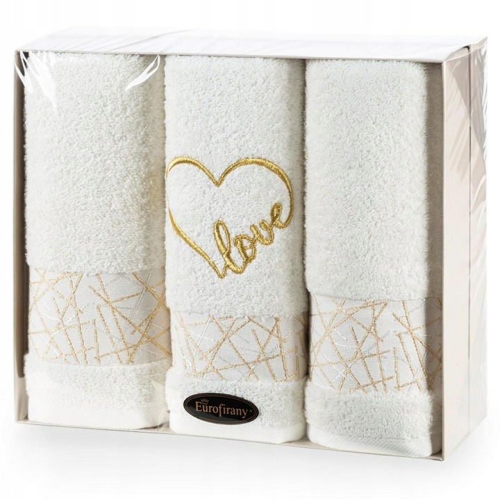 Sada ručníků Nika 2 ks 50x90 70x140 Love krémový dárkový set