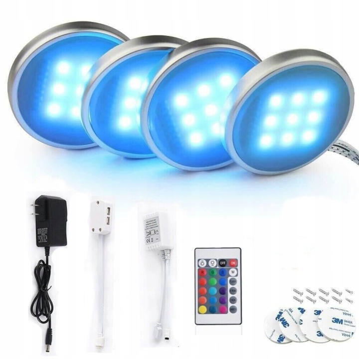 Sada 4x Nábytkové očko nad pracovní deskou Led podskříňové kuchyňské svítidlo 2.5W Rgb