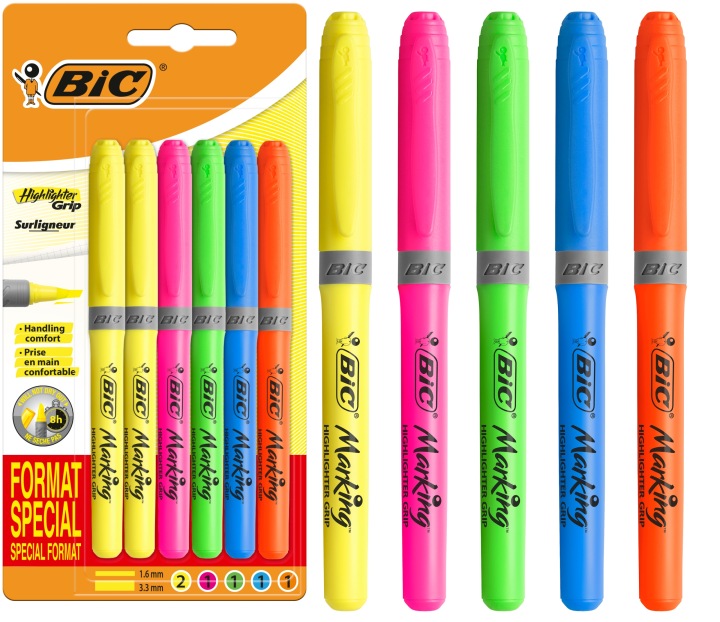 Текстові маркери неонові HIGHLIGHTER GRIP BIC-6 шт.-0693