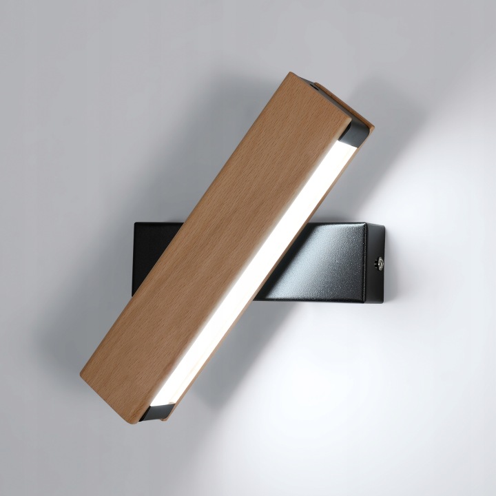 Nástěnné Svítidlo Lampa Led Kinkiet Černé Otočné Dřevo Do Ložnice 6500K 4W