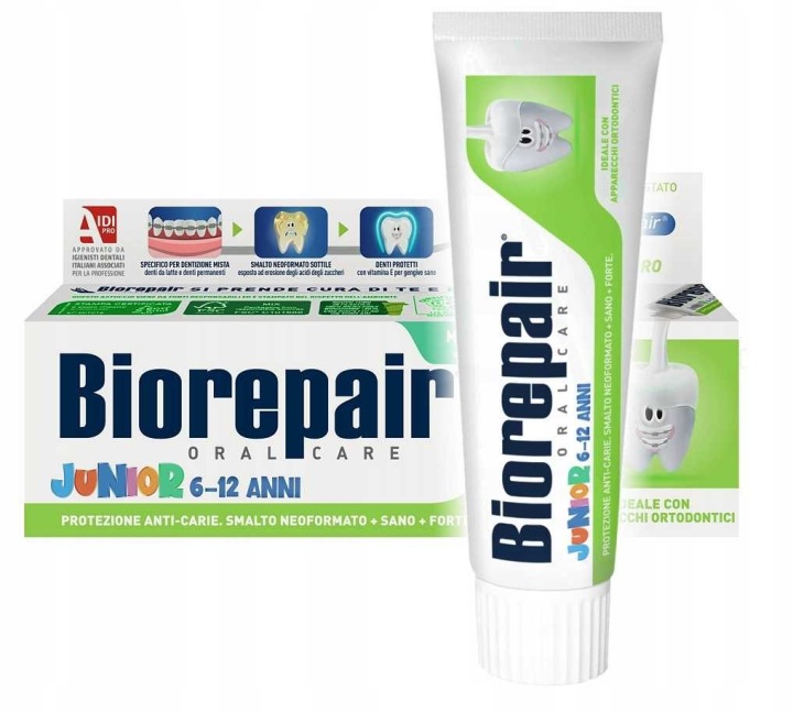 Зубна паста Biorepair Junior 6-12 років м'ятна 75 мл без фтору захист — фото 5