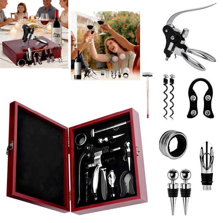 Set na víno Vývrtka otvírák na lahve Dávkovač Termometr Box