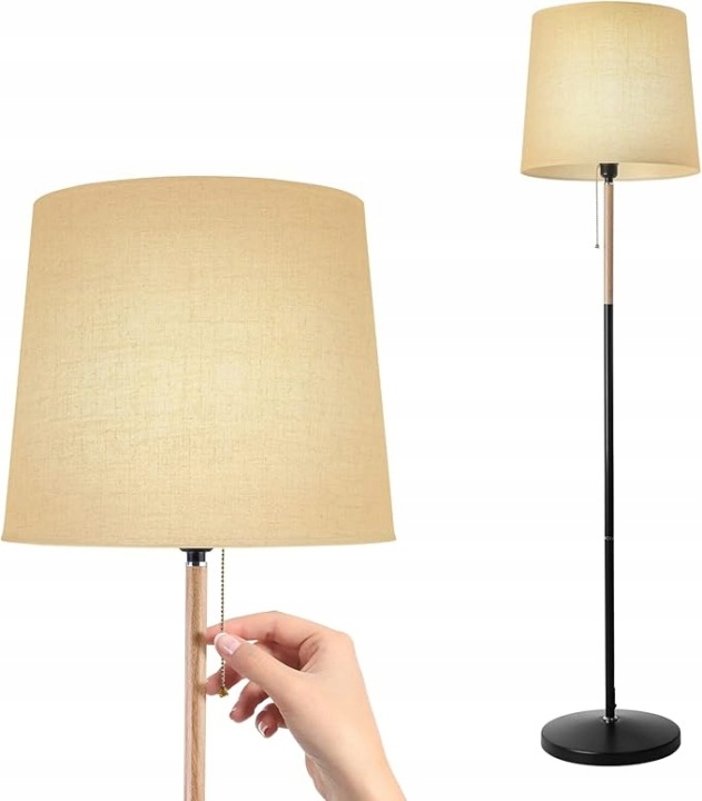 Lněná stojací lampa s paticí E27, max. 60 W, stojací lampa