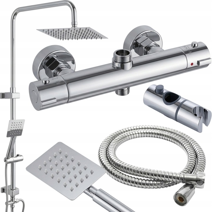 Sprchový Set Termostatická Dešťová Sprcha Sloup Chrom 21X21 38C