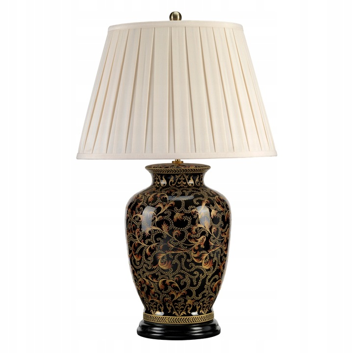 Porcelánová stolní lampa elegantní černá zlatá krémová stínidlo Elstead