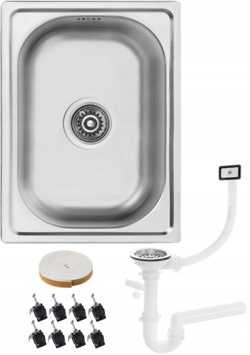 Ocelový zapuštěný dřez Jednokomorový 48x35 Inox Sifon pro upevnění