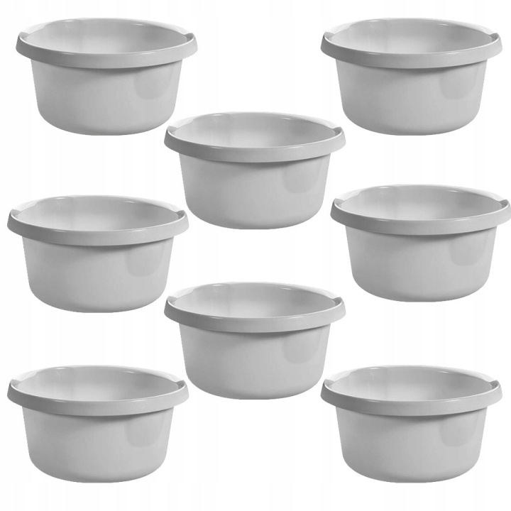 8 kusů Plastová miska do koupelny Světle šedá 4 l Kulatá 26 cm