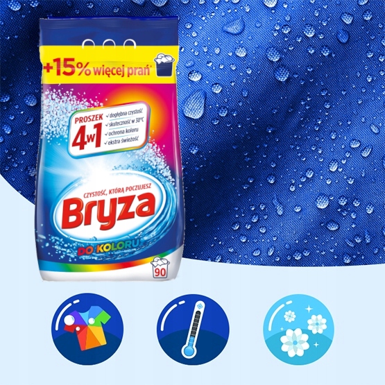 BRYZA 4 в 1 для кольору порошок для прання кольорових одягу 90 прань 5,85 кг міцний — фото 6