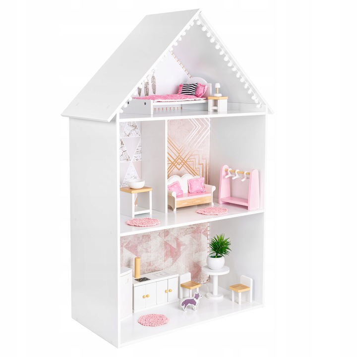 DREWNIANY DOMEK DLA LALEK XXL AKCESORIA MEBLE ŚWIATŁO LED KINDERPLAY Baterie 3 x AA 1.5V