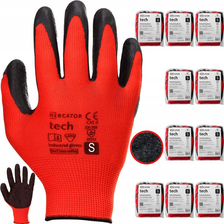 Pracovní Rukavice Mercator Tech Red+Black Latex S 120 párů