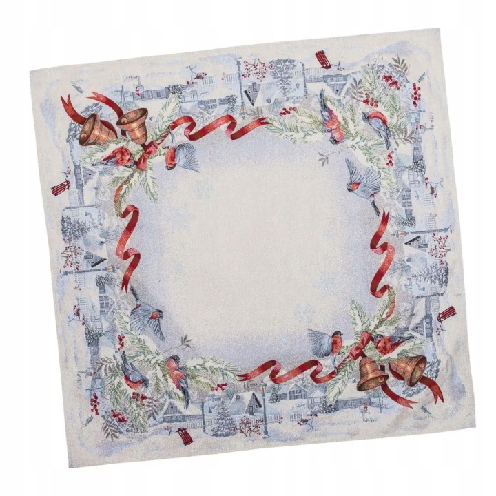 Gobelínový ubrus 97 x 100 cm – elegantní vánoční vzor a zimní zvonky