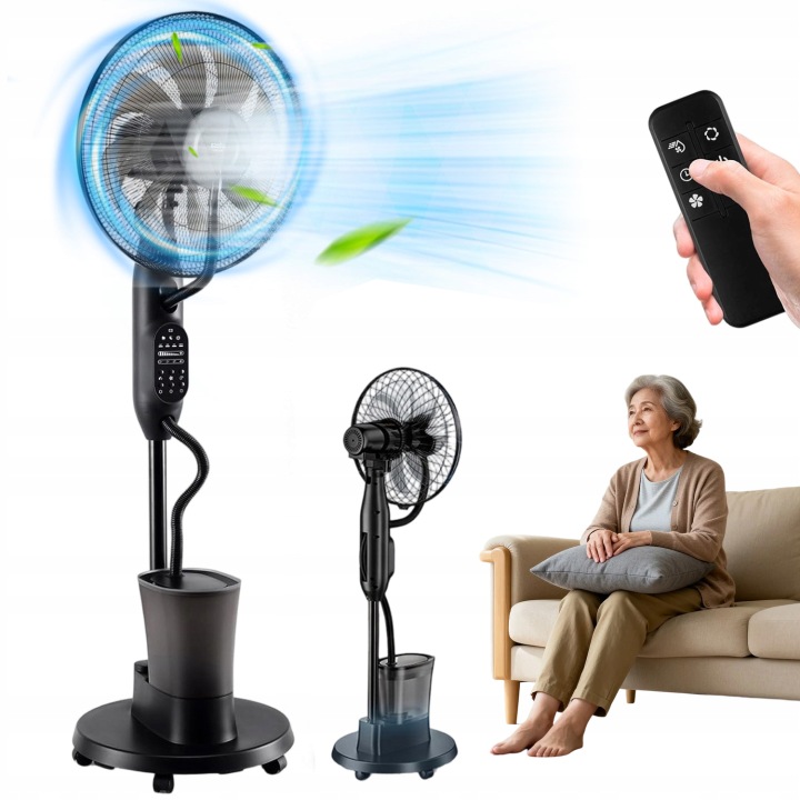 Stojanový Ventilátor S Mlhou 2,8 L 9 Rychlostních Stupňů 120° Chladicí Zvlhčovač S Kolečkem