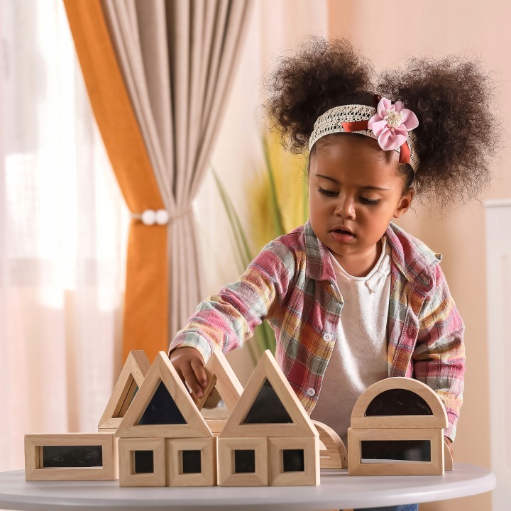 VIGA DUŻE KLOCKI DREWNIANE Z LUSTREM MONTESSORI Materiał drewno