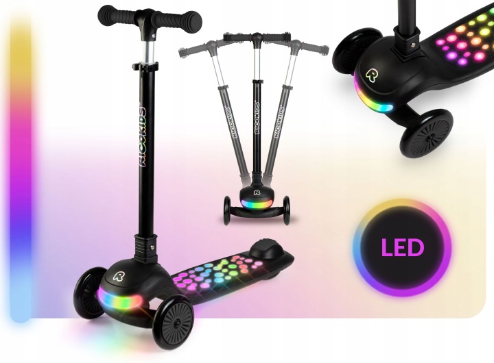 Самокат триколісний для дітей балансувальна LED Ricokids Голова - чорна
