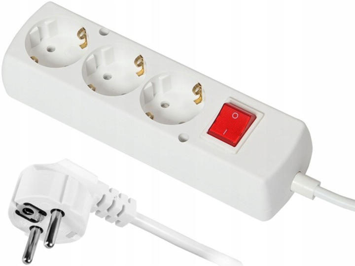 Prodlužovací Kabel 3-ZÁSUVKOVÝ Schuko 10 Metrů S Vypínačem, Lišta Bílá Polský