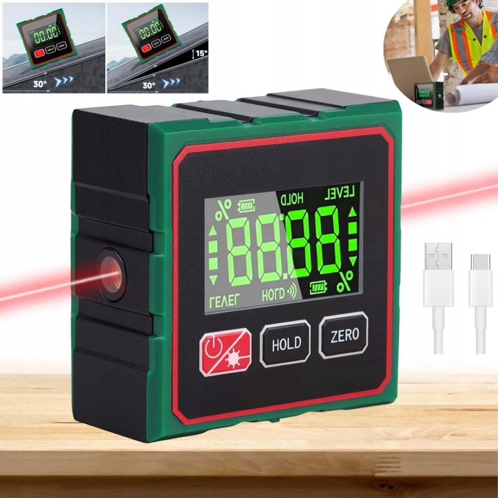 Laserový Úhloměr Digitální Inklinometr 360° Usb Nabíjecí, Profesionální