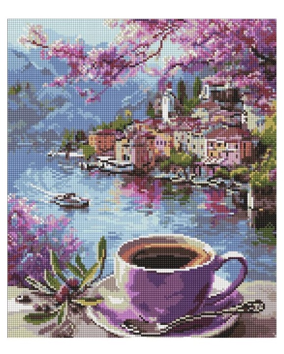 Алмазна мозаїка - Кава у фіолетових 40x50 см