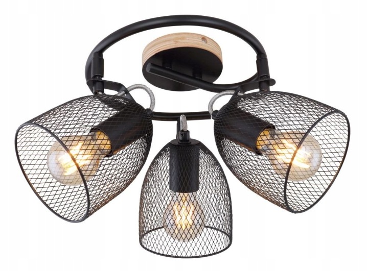 Stropní bodové svítidlo 3xE27 Dřevěné Černé Globo Lighting 25cm