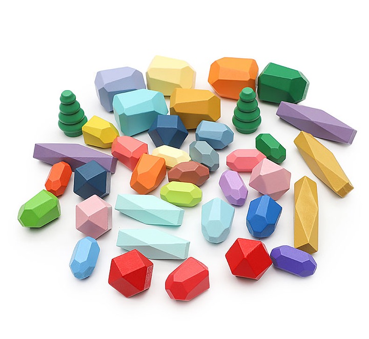 BLOCKS WOODEN STONES FOR CHILDREN BALANCE TOWER MONTESSORI PUZZLE Number of pieces 40