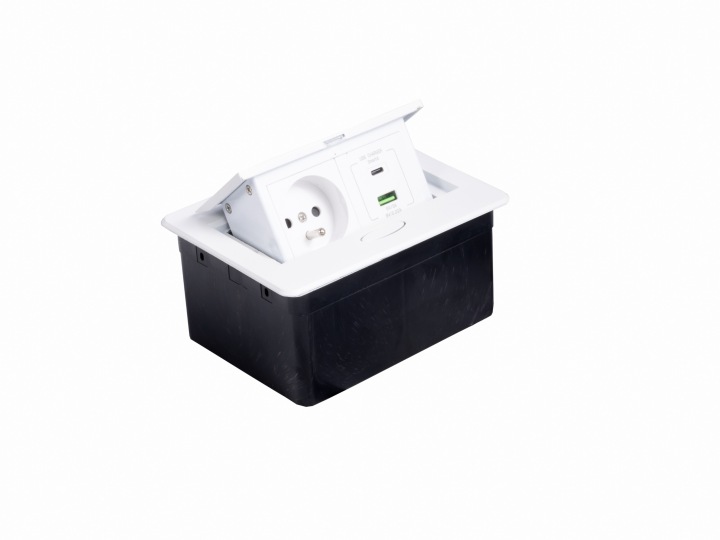 Zásuvka na nábytkovou desku zapuštěná do desky 2x230V 2xUSB Modulbox bílá