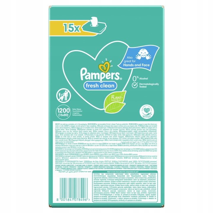 PAMPERS серветки вологі FRESH & CLEAN для дітей набір 15 x 80 шт. — фото 2