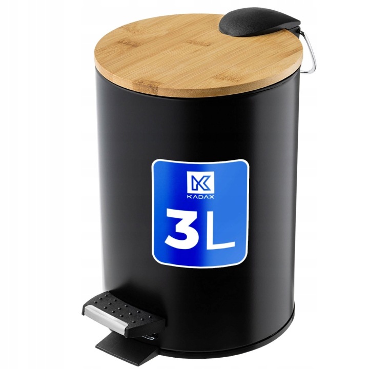 Odpadkový Koš Do Koupelny Bambus Malý 3 L, S Pedálem, Černý Mat