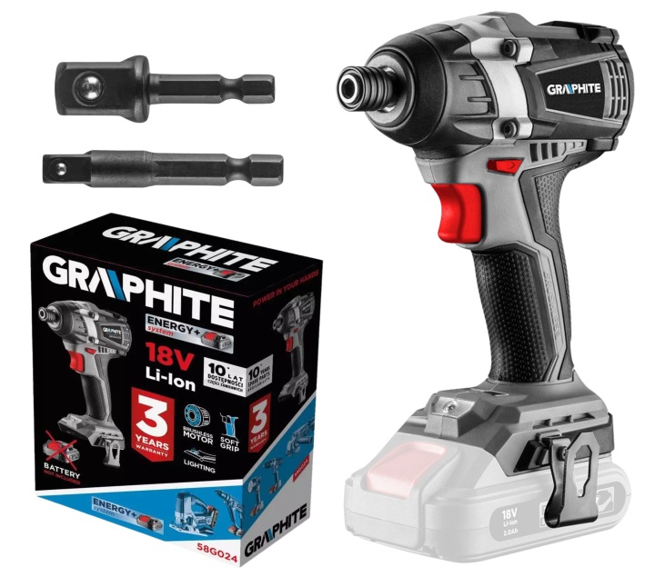 Akumulátorový úderový šroubovák 18V 200 Nm redukce na nástavce Graphite