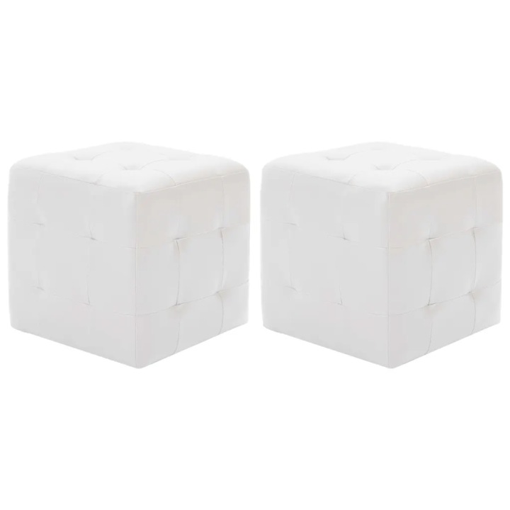 2 пуфи, білі, 30 x 30 x 30 см, штучна шкіра
