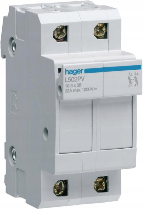 Modulární pojistková základna Pv Hager L502PV 2P 10x38mm 32A 1000VDC