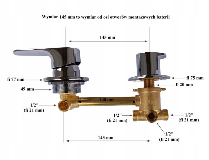 Baterie 4 funkce 145 mm/14,5 cm připojení 1/2" Směšovač sprchového koutu