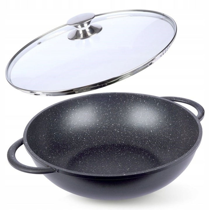 Wok granitowa pánev 32 cm se skleněnou poklicí pro indukci