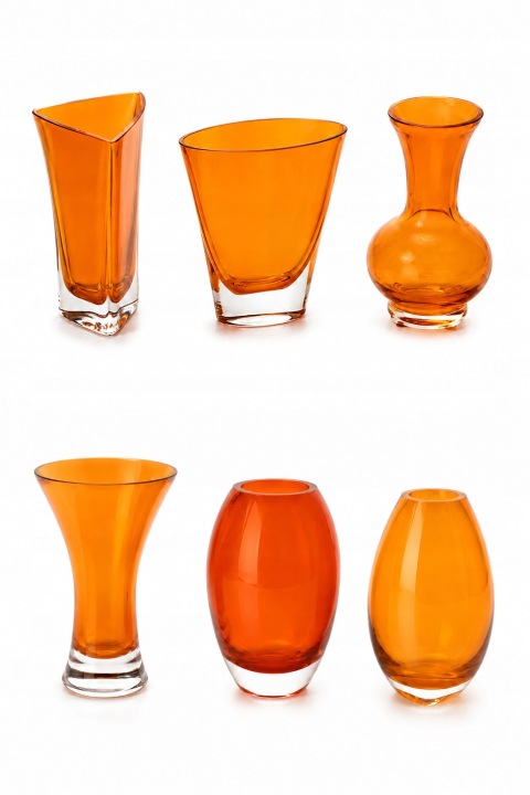 Sada 6 skleněných váziček z jantarového sklo vintage retro Prl