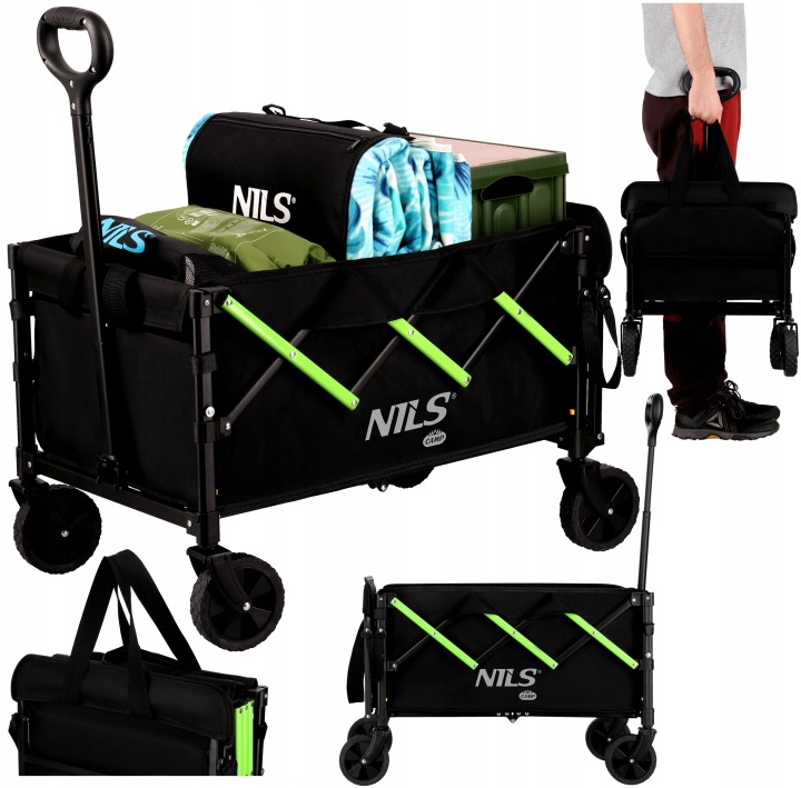 Nils Camp Turistický vozík 100 l černo-zelený ocelový s rozkládací klapkou