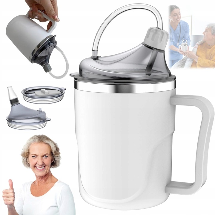 Hrnek S Náustkem A Hubičkou Pro Seniory 400 ML S 2 Víčky 2 Brčkami