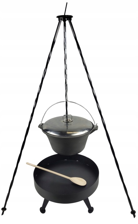 Litinový kotlík 8 L s víkem Ohniště 40 cm Trojnožka 120 cm
