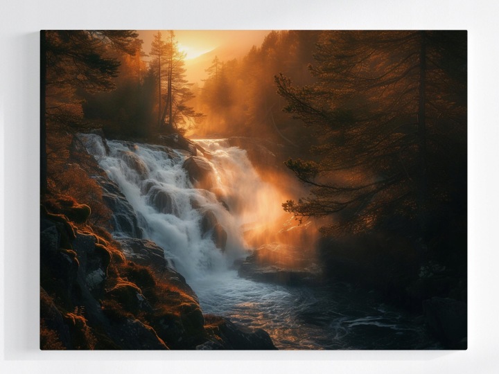 Plakát Krajina Les Vodopád Slunce Příroda 100x75