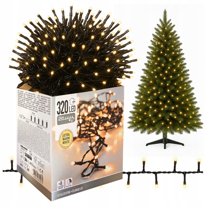 Vánoční osvětlení na stromeček 320 Led bílé, teplé, vnitřní, venkovní, 27 m, Time x2