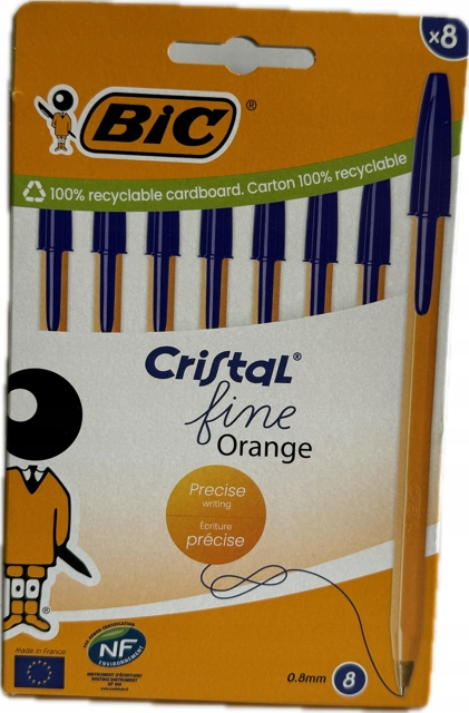 Ручки BIC Cristal Fine Помаранчевий Синій Набір 8 шт. Для Школи