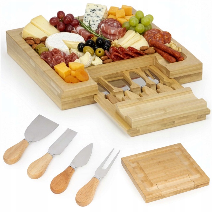 Servírovací Prkénko Na Krájení Sýrů A Svačin Uzenin Bambus Patera 33x33 cm