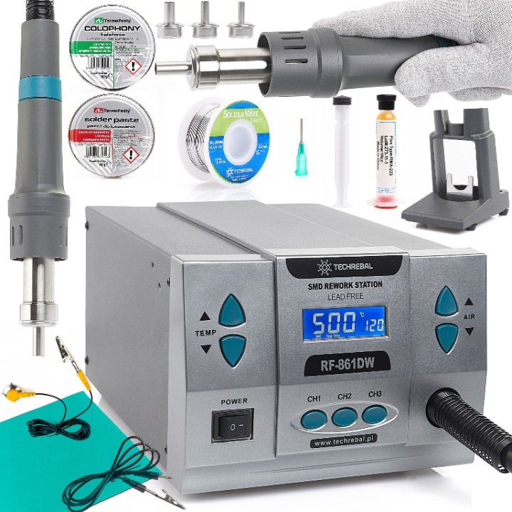 Pájecí stanice HotAir Techrebal 861DW 1000W turbínová tryska Esd podložka cín