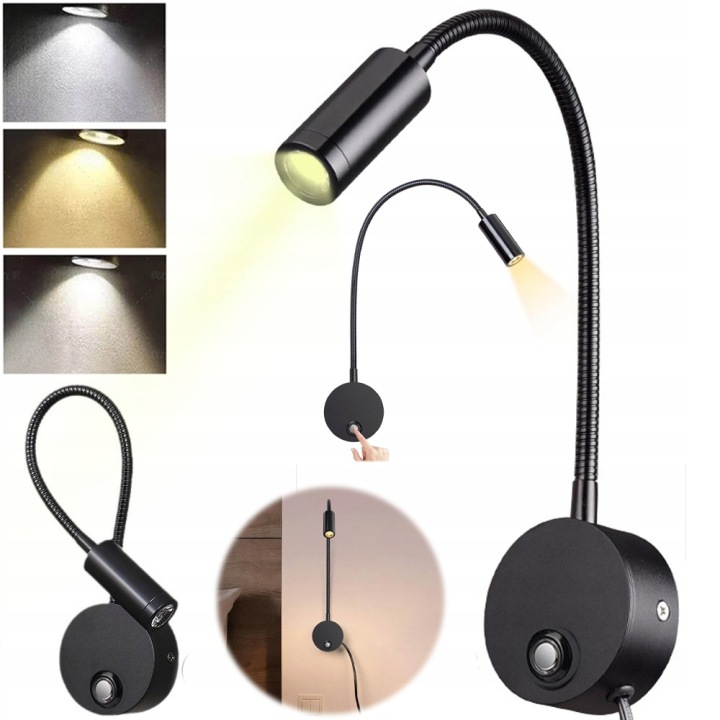 Nástěnné Svítidlo Nastavitelné Noční Lampa S Ohebným Rámem, Černé, Nad Postelí Pro Čtení