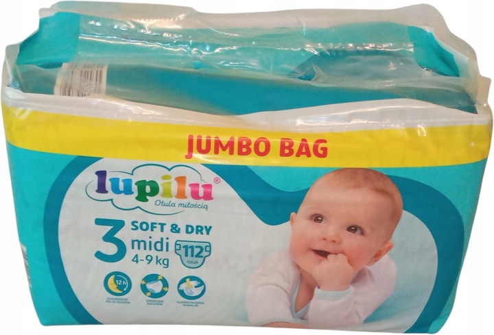 JUMBO BAG Підгузки підгузки Lupilu Soft & Dry Розм. 3 Міді 112 шт. 4-9 кг.