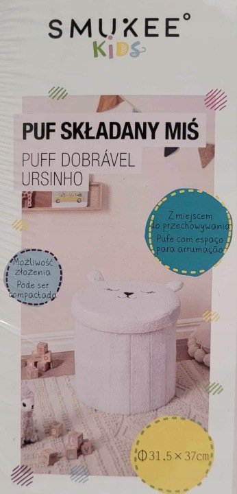 SMUKEE Складаний PUF пуф сидіння відсік 30,5x30,5x36 см Білий Ведмедик — фото 4