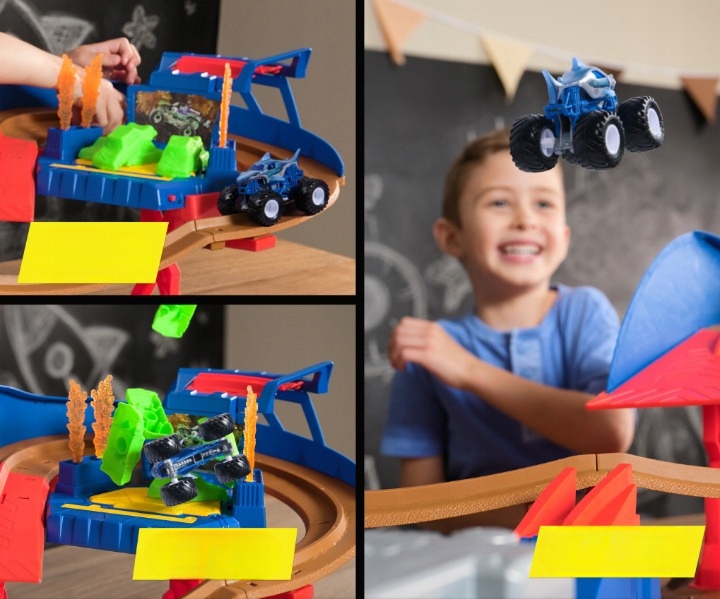 MONSTER JAM SUPERCHARGE SPEEDWAY KASKADERSKI TOR SAMOCHODOWY + AUTA 1:64 Płeć unisex