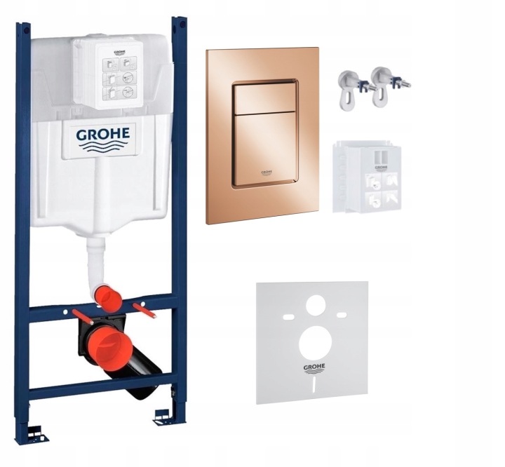 Kompletní podomítkový Wc set – rám Grohe tlačítko lesklá měď