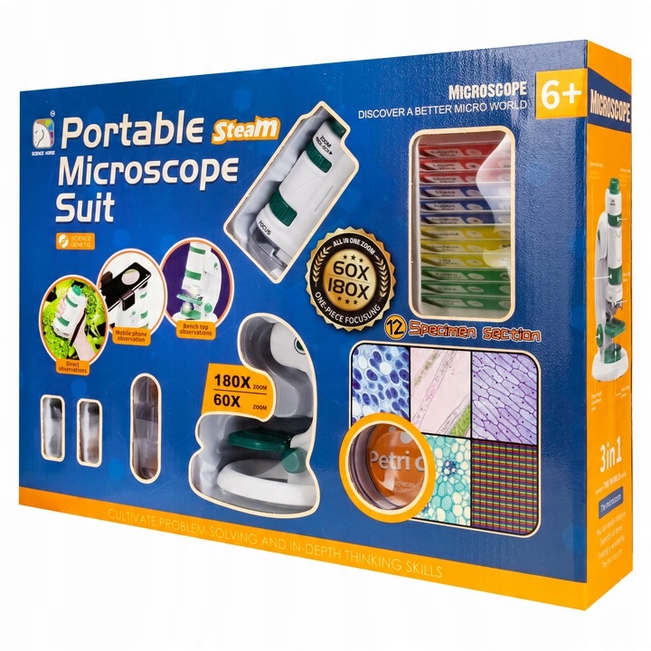 EDUCATIONAL MICROSCOPE FOR CHILDREN 2IN1 LABORATORY 60X/180X + ACCESSORIES Brand click4TOYS