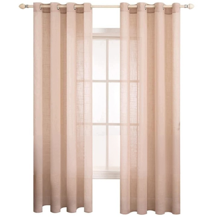 Lněné záclony voál broskvové, sada 2 kusů na průchodkách 140 x 185 cm