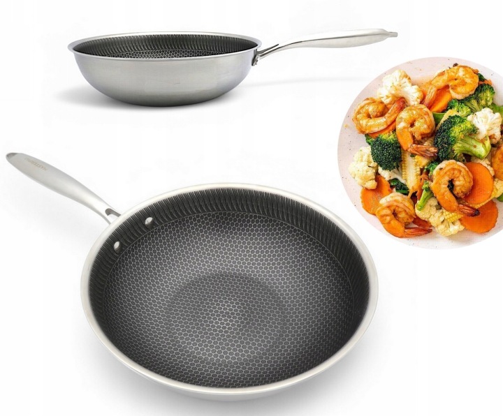 Velká Pohodlná Woková Pánev Ocelová Hluboká Medová Plástev 28 cm Masterpan 2341