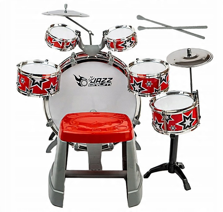 DRUMS FOR CHILDREN LARGE SET OF 6 DRUMS 2 PLATES + STOOL INSTRUMENT XXL